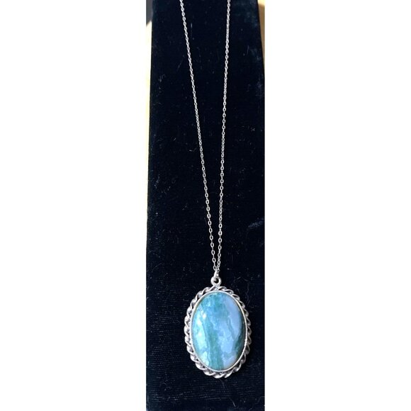 Moss Agate Oval Pendant Necklace With Sterling Silver Chain - Picture 1 of 5